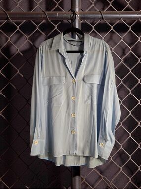 Zara NWOT Light Blue Button-Front Blouse